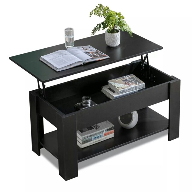 Industrial Lift Top Coffee Table With Hidden Storage Black Black