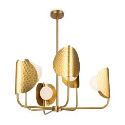 Tropic Modern Multi Arm Pendant Ceiling Light Brass 6xG9 White Shade