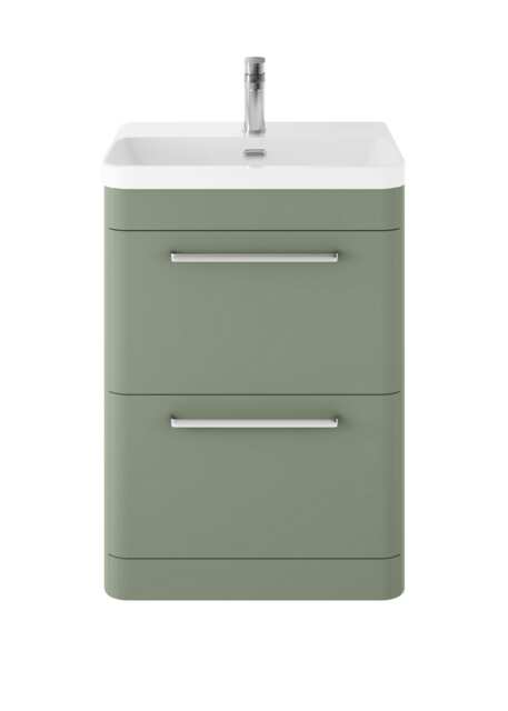 Balterley Floor Standing 2 Drawer Vanity Unit with Ceramic Basin Green Fern Green 862 x 607 x 460mm