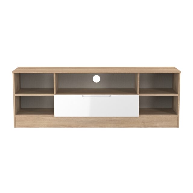 Lucca Wide 1 Drawer TV & Media Unit in White Gloss & Bardolino Oak (Ready Assembled) White White Gloss & Bardolino Oak