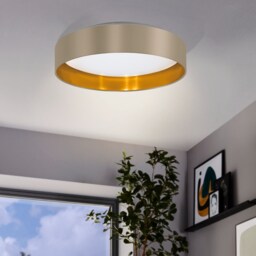 EGLO Maserlo 2 LED Taupe & Gold Fabric Ceiling Light
