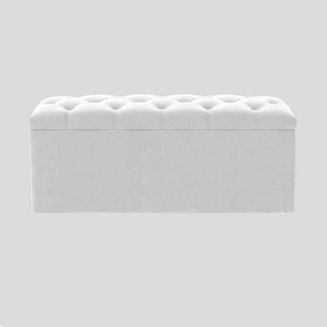 150cm Luna Chesterfield Ottoman Storage Box - White Plush Velvet Upholstered Blanket Box