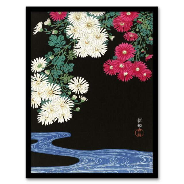 Ohara Koson Framed Wall Art Print Chrysanthemums and Running Water Home Décor