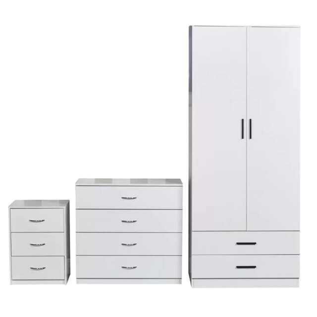 3-Pcs Wooden Bedroom Set White 3