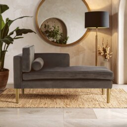 Orsina Grey Velvet and Left Arm Chaise Longue, Comfortable Upholstered Arm Chaise Lounge for Home, Office