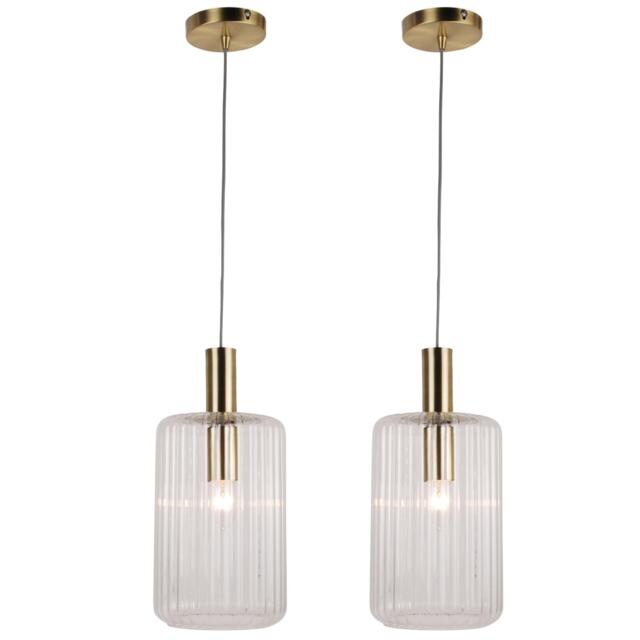 Set of 2 Fluted Glass Pendant with Clear Glass and Bronze Bronze Bronze plate and clear glass Small 2