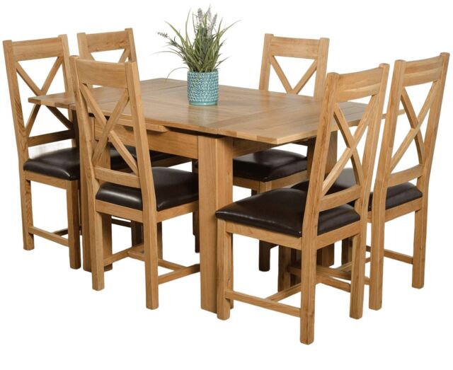 Richmond 90-150cm Oak Extending Dining Table and 6 Berkeley Leather Chairs Brown Brown