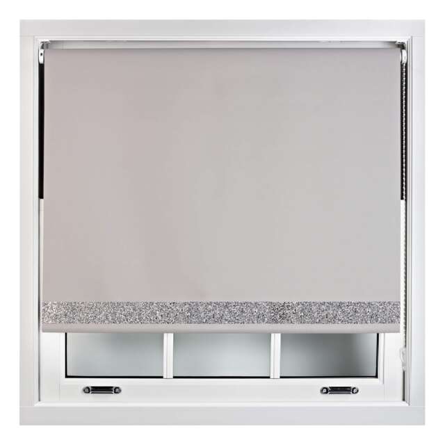 FURNISHED Thermal Blackout Roller Blinds with Glitter Edge - (W)65cm x (L)165cm Grey Grey (W) 65cm x (L) 165cm