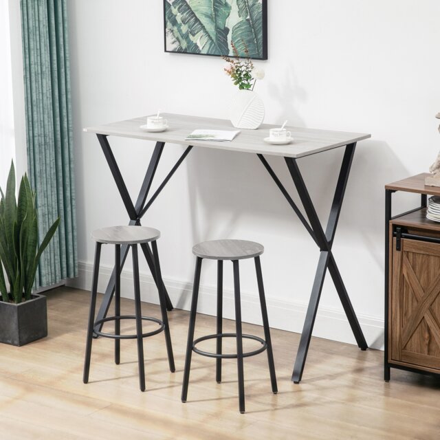 HOMCOM 120 cm Rectangular Bar Table for 4 People, Modern Breakfast Bar Table with Wood Effect Tabletop, Steel Legs, Coffee Desk for Living Room, White