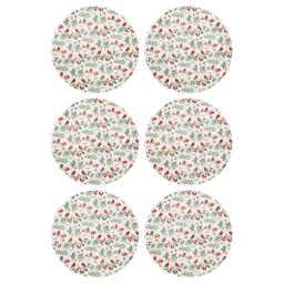 Set of 6 Plastic Charger Plates Festive Christmas Red Robin White Holly 33cm