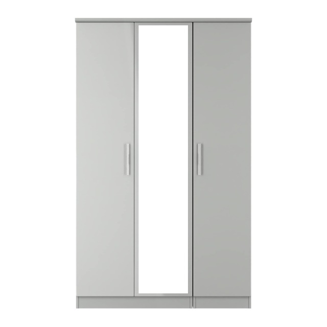 Windsor Triple Mirror Wardrobe in Grey Gloss & Dusk Grey (Ready Assembled) Grey Grey Gloss & Dusk Grey