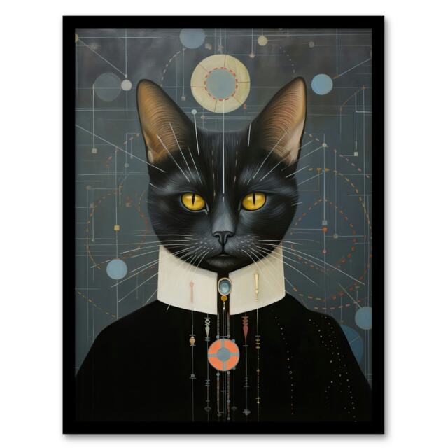 Interplanetary Cosmic Cat King Home Decor Black Framed Wall Art Print A4