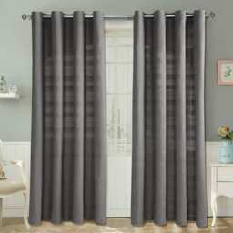 Homescapes Cotton Rajput Ribbed Charcoal Grey Curtain Pair - 54 x 54 Inches Drop Grey Charcoal Grey