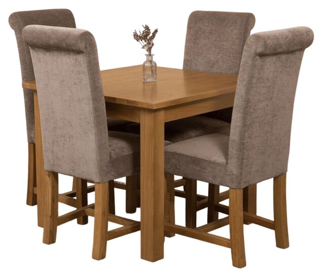 Oslo 90 x 90 cm Oak Small Dining Table and 4 Washington Fabric Chairs Grey Grey