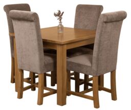 Oslo 90 x 90 cm Oak Small Dining Table and 4 Washington Fabric Chairs Grey Grey