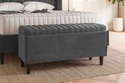180cm Lined Upholstered Ottoman Storage box - Steel Grey Plush Velvet Blanket Storage Box with Wooden Legs