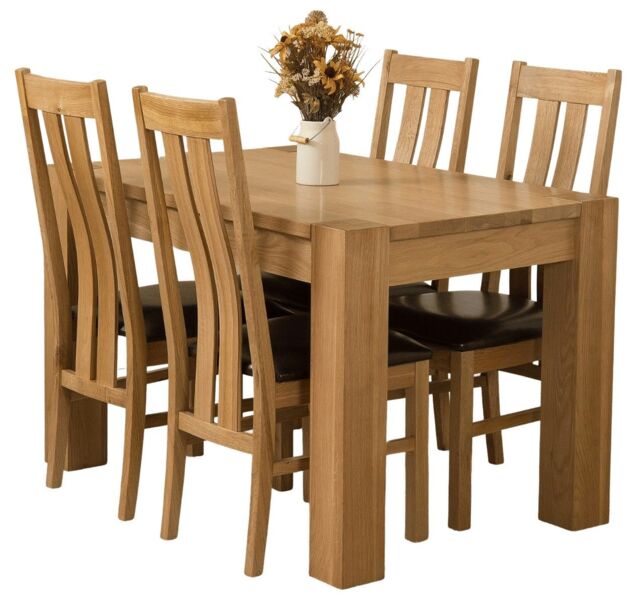 Kuba 125 x 80 cm Chunky Oak Small Dining Table and 4 Princeton Chairs Brown Brown