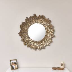 Large Antique Gold Round Sunburst Mirror - 74cm X 74cm