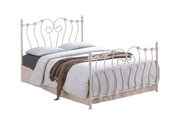 5ft King Size Ivory Cream White Metal Tubular Bed Frame,Traditional,Ornate,Curved,Victorian White Ivory White King