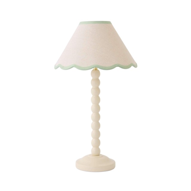 ValueLights Bobble Cream Table Lamp Green Trim Scallop Shade Cream Green