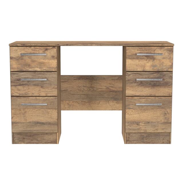 Trent 6 Drawer Kneehole Desk in Vintage Oak (Ready Assembled) Brown Vintage Oak