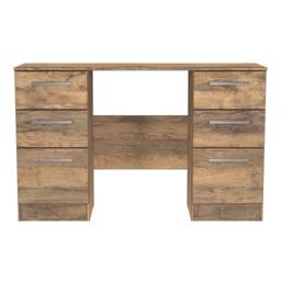 Trent 6 Drawer Kneehole Desk in Vintage Oak (Ready Assembled) Brown Vintage Oak