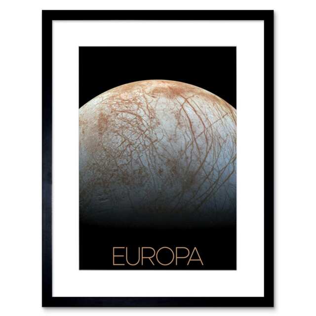 "NASA Our Solar System Europa Jupiter's Moon Ice Surface 9x7"" Black Framed Wall Art Print"
