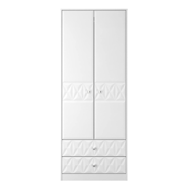 Memphis Tall 2 Drawer Double Wardrobe in White Matt (Ready Assembled) White White Matt