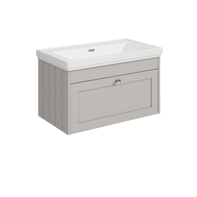 Balterley Wall Hung 1 Drawer Unit with Classic Basin No Tap Hole Grey 431 x 800 x 453mm