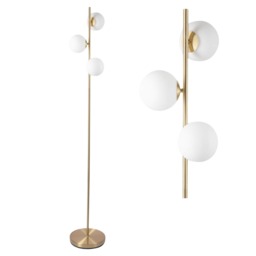 Satin Brass Floor Lamp with Opal Globe Shades Gold Satin brass plate and opal glass 1