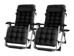 Groundlevel Pair of Luxury Gravity Garden Adjustable Sun Lounger Relaxer Chair with Cushion Black Black