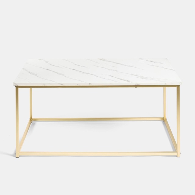 OHS Manhattan Coffee Table with Metal Frame Living Room Home Decor White White Marble/Gold