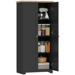 HOMCOM 172cm Wooden Storage Cabinet Cupboard With 4 Shelves Black