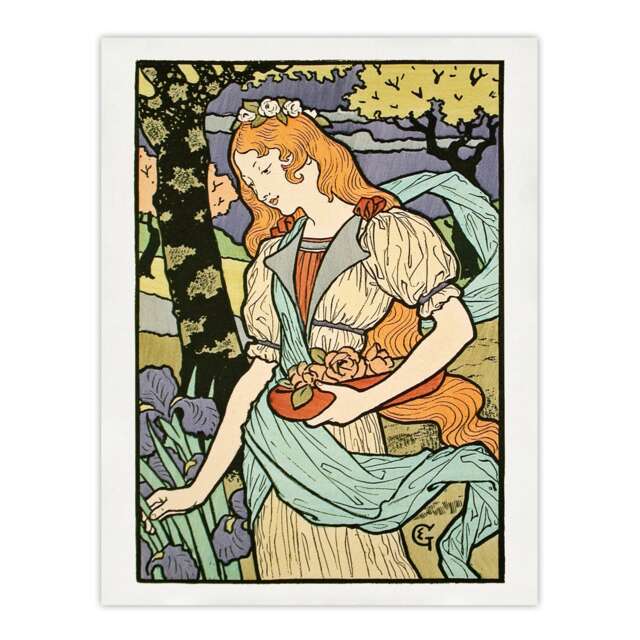 "Salon des Cent Woman Picking Flower Grasset Huge Wall Art Poster Print 24X32"""