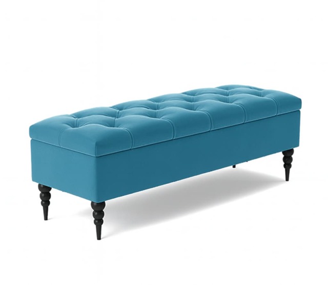 137cm Safar Ottoman bench with Storage and Turned Wooden Legs- Plush Velvet Shoes Bench - Duck Egg Chesterfield Storage Bench
