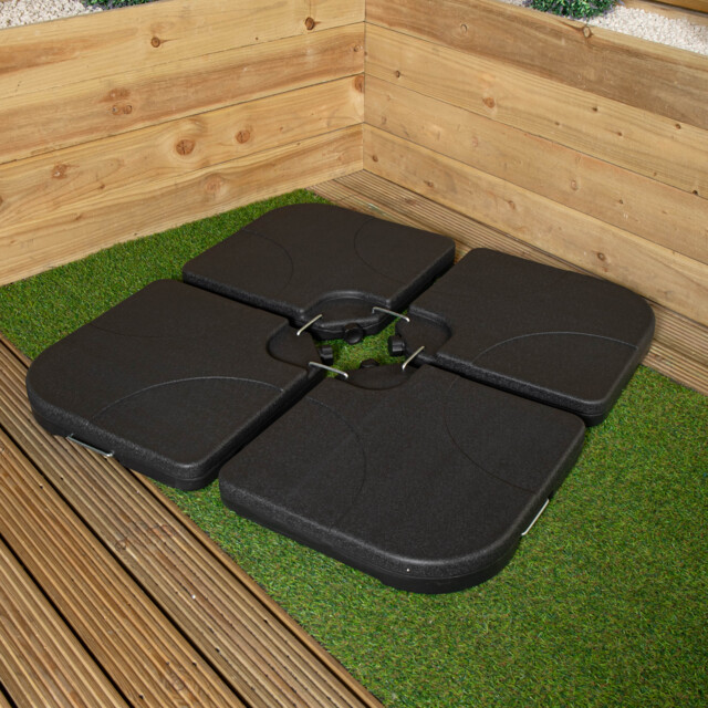 4 Pack 60/80Kg Square Water / Sand Filled Black Hanging / Banana / Cantilever Garden Patio Decking Parasol Base Weight