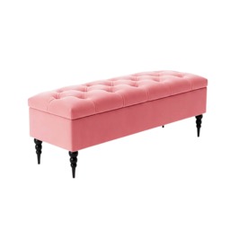 180cm Safar Ottoman bench with Storage and Turned Wooden Legs- Plush Velvet Shoes Bench - Pink Chesterfield Storage Bench