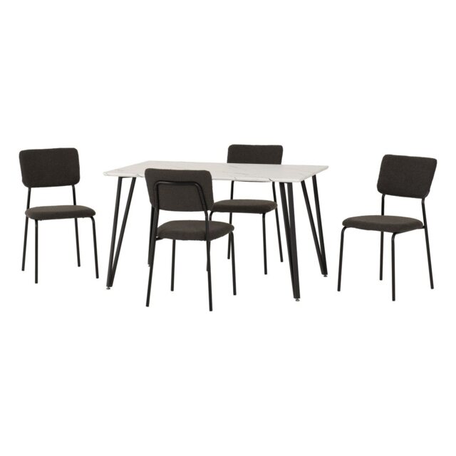 Marlow & Sheldon Indoor Dining Set with 4 Chairs - White Marble - Grey Boucle Fabric Grey White Marble/Grey Boucle 5
