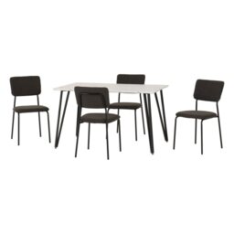 Marlow & Sheldon Indoor Dining Set with 4 Chairs - White Marble - Grey Boucle Fabric Grey White Marble/Grey Boucle 5