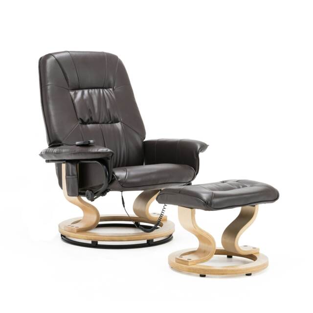 Tuscany Bonded Leather Swivel Recliner Massage Chair w Footstool (Brown)