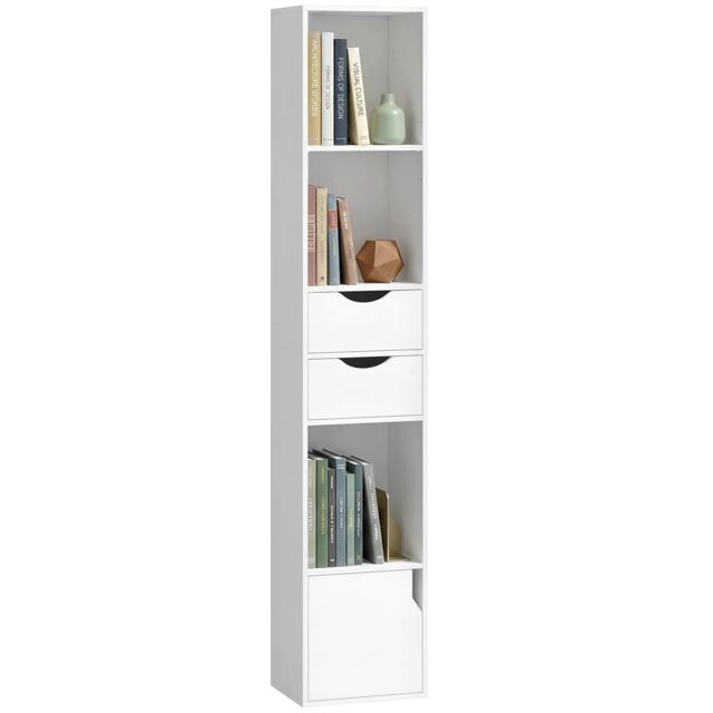 HOMCOM Bookcase with Drawers Adjustable Shelf 158 cm White White 30W x 24D x 158H cm