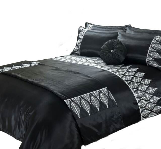 Duvet Cover And Pillowcase Set Black And Silver Sequence Luxury Design Polyester Bed Linen Black Black Double