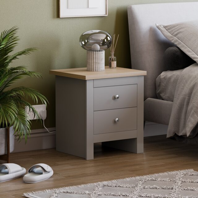 Vida Designs Arlington 2 Drawer Bedside Chest Shaker Style Cabinet Table Nightstand, Grey & Oak