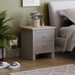 Vida Designs Arlington 2 Drawer Bedside Chest Shaker Style Cabinet Table Nightstand, Grey & Oak