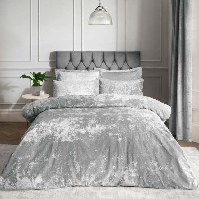 Crushed Velvet Duvet Cover Set Silver Silver Grey King