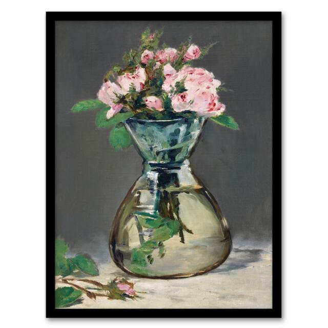 Edouard Manet Framed Wall Art Print Moss Roses in a Vase Oil Painting Home Décor
