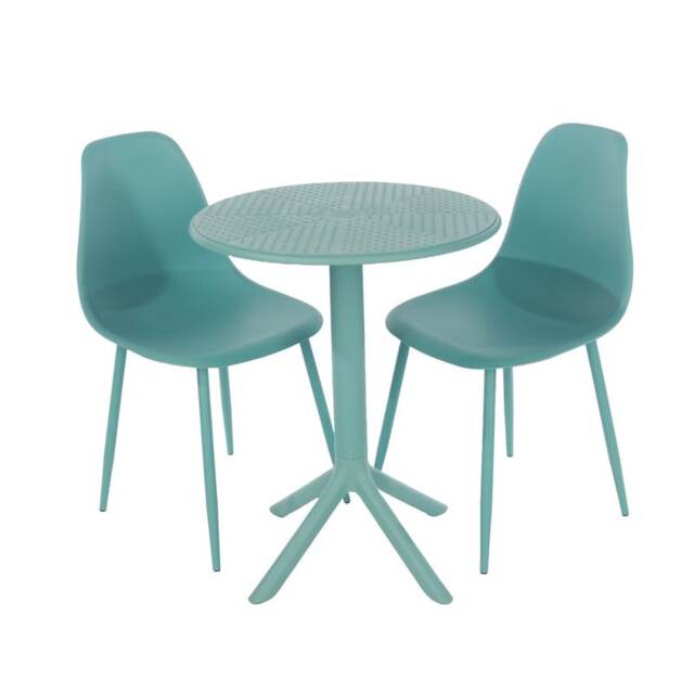 Rimini Cala Outdoor Grade Bistro Table and 2 Chair Set - Plastic - Metal - L60 x W60 x H82 cm - Sky Blue - Partially Assembled Blue