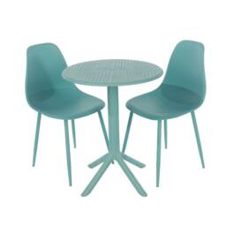 Rimini Cala Outdoor Grade Bistro Table and 2 Chair Set - Plastic - Metal - L60 x W60 x H82 cm - Sky Blue - Partially Assembled Blue