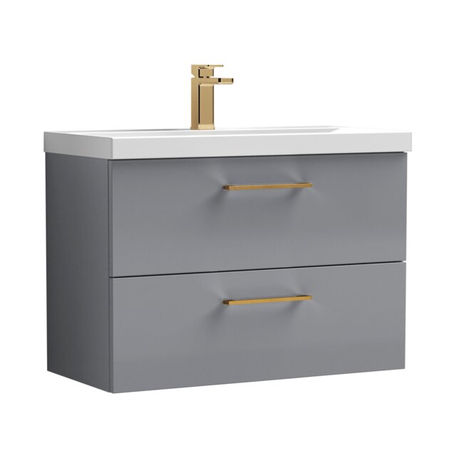 Balterley Wall Hung Bathroom 2 Drawer Vanity Unit and 1 Tap Hole Ceramic Basin, with Handles Grey