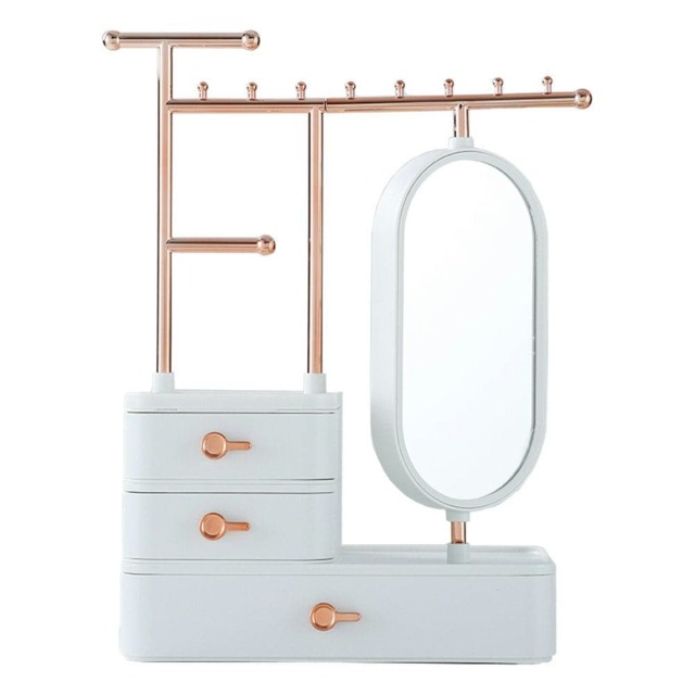 Living and Home Jewelry Organizer with Rotating Mirror, Makeup Storage Box & Jewelry Rack